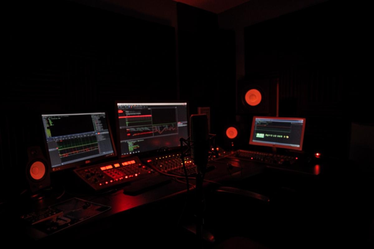 A studio microphone under warm light